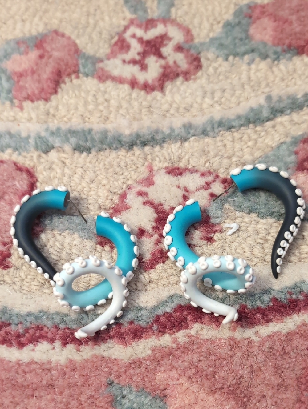 Blue & Black Octopus Tentacle Hoop Earrings